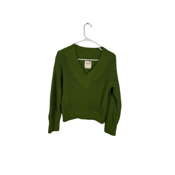 Abercrombie & Fitch V-Neck Sweater Olive Green Knit Pullover Casual Size S - Picture 2 of 3
